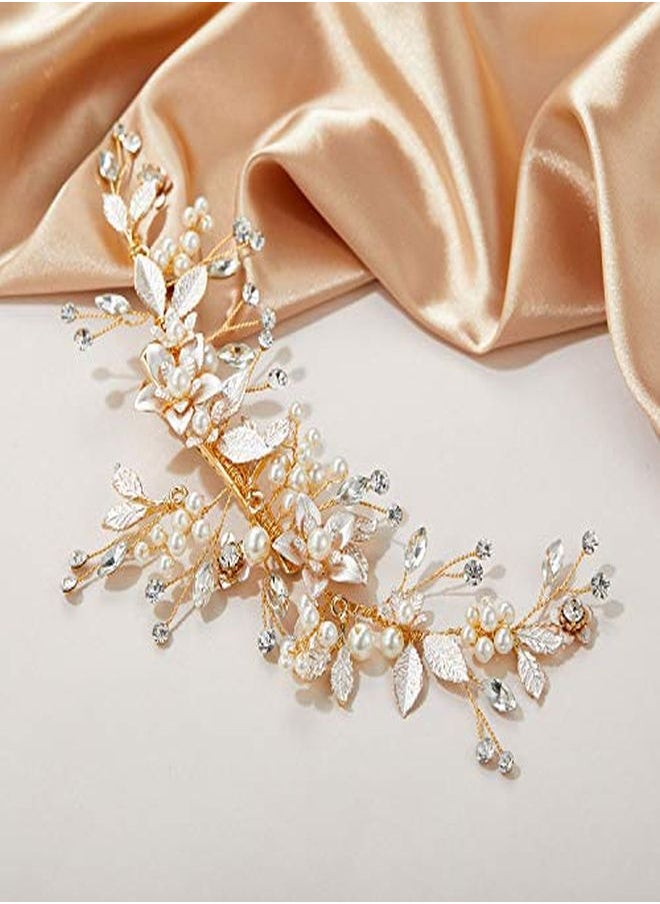 SWEETV - Gold Wedding Hair Clip Comb Handmade Bridal Hair Accessories For Women Wedding - Image 1