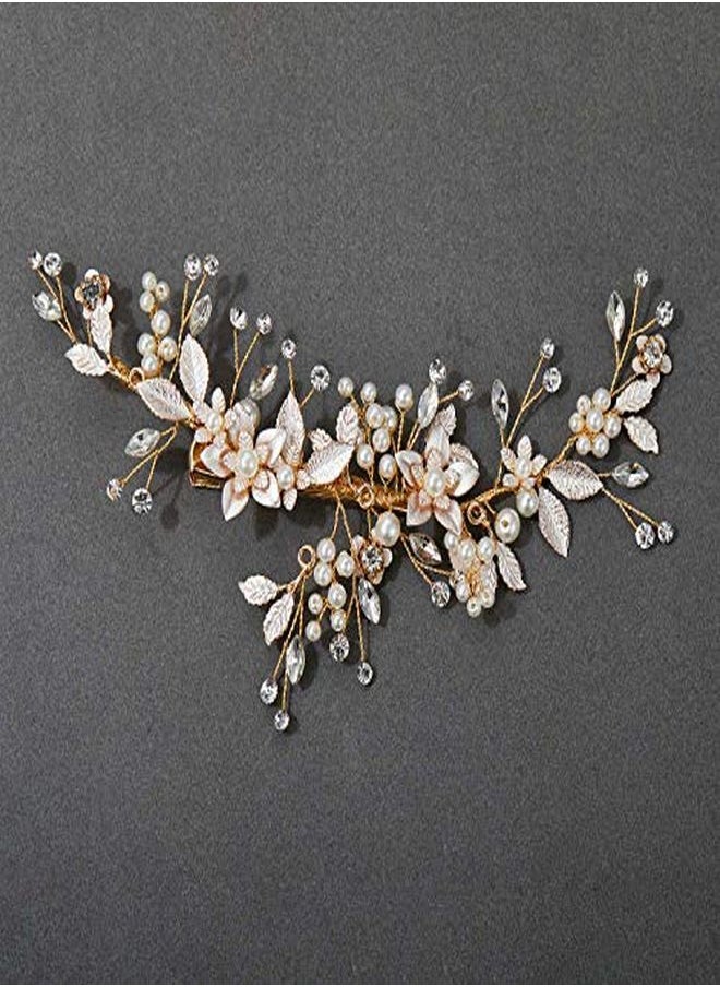 SWEETV - Gold Wedding Hair Clip Comb Handmade Bridal Hair Accessories For Women Wedding - Image 1