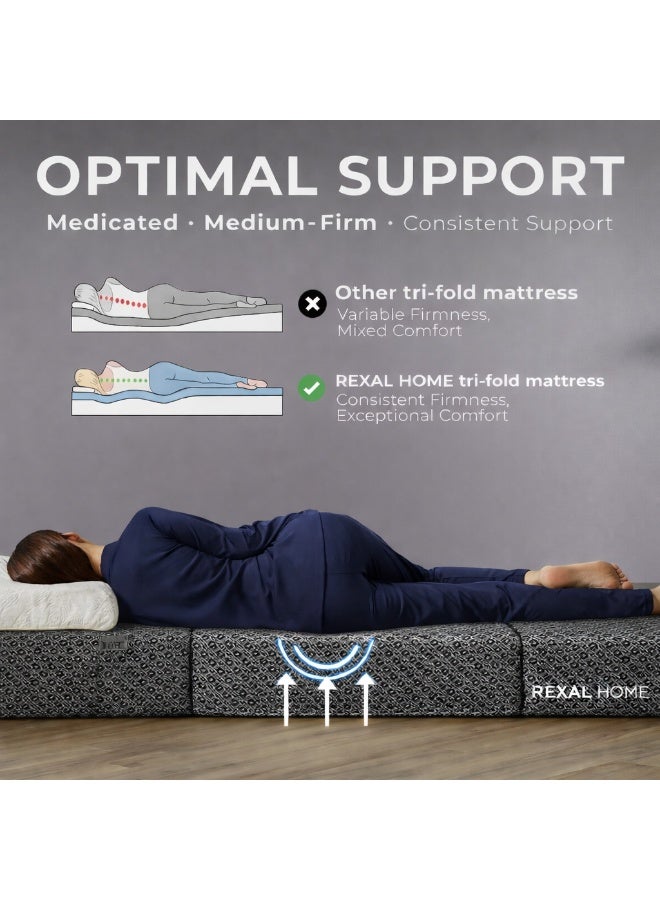 Rexal Home Smart Reversible Trifold Foam Mattress 10 cm 120x180 – Compact Foldable Floor Mattress with Comfortable Support - Image 5