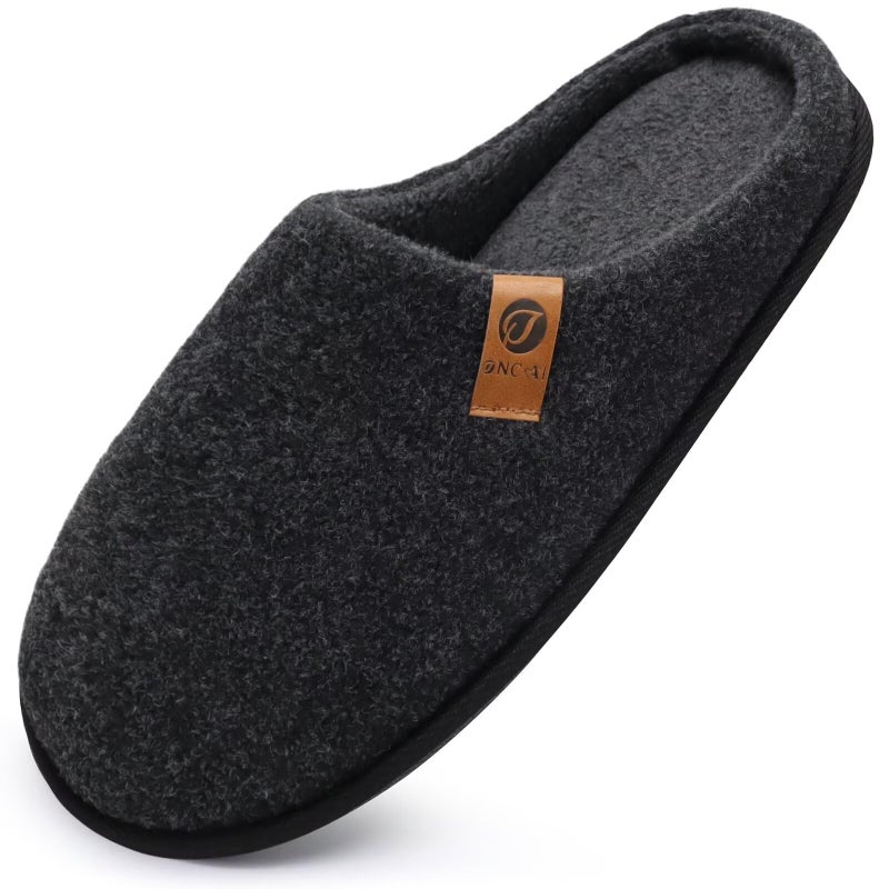 ONCAI Men's House Slippers Size 13 Memory Foam Cotton-Blend Slip-On Pantuflas Hombres Warm Cozy Scuff Home Felt Black Bedroom Shoes with Wide Width Indoor/Outdoor Washable Rubber Soles - Image 1