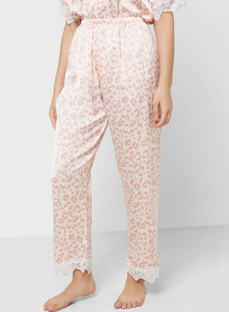 Ginger Animal Print Lace Detail Shirt & Pyjama Set