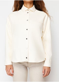 trendyol Ecru Oversize Faux Leather Thin Jacket Coat TWOSS24MO00049  - Image 5