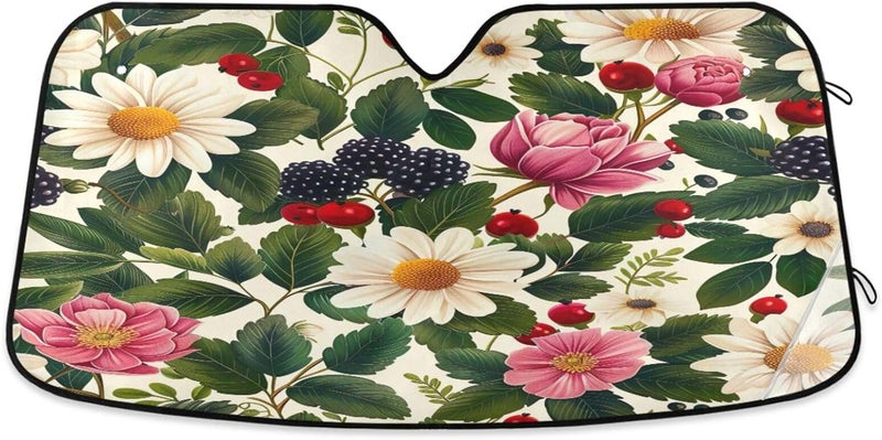 Retro Floral Pattern Car Windshield Sun Shade Foldable Sun Visor Automotive Sunshades for Car Truck SUV Blocks UV Rays Keep Your Vehicle Cool - Image 1