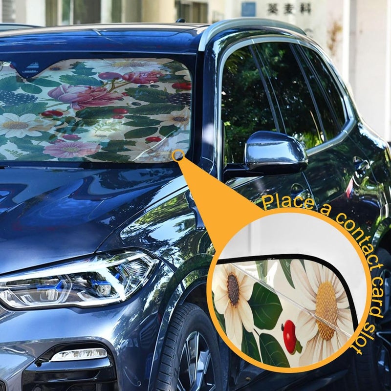Retro Floral Pattern Car Windshield Sun Shade Foldable Sun Visor Automotive Sunshades for Car Truck SUV Blocks UV Rays Keep Your Vehicle Cool - Image 3