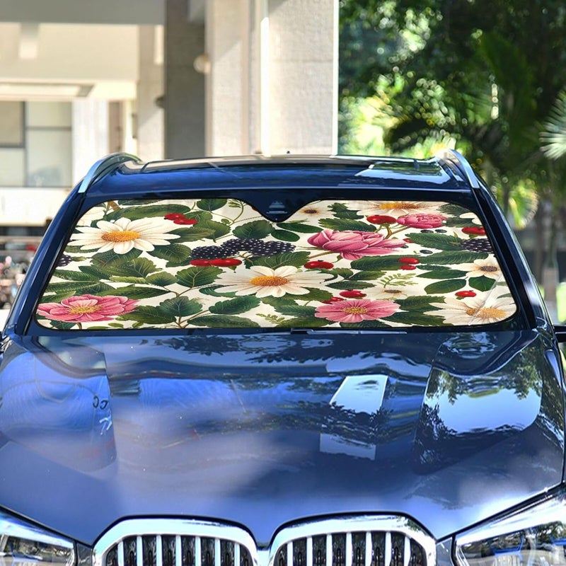 Retro Floral Pattern Car Windshield Sun Shade Foldable Sun Visor Automotive Sunshades for Car Truck SUV Blocks UV Rays Keep Your Vehicle Cool - Image 4