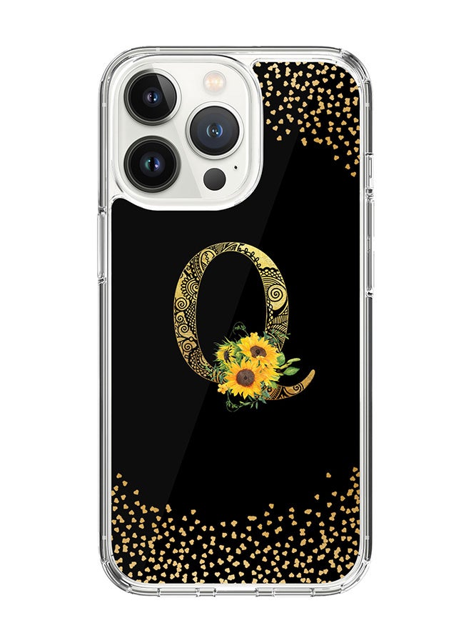 Stylizedd Classic Clear Case For iPhone 14 Pro, Hybrid Soft Case Thin Cover- Custom Monogram Initial Letter Mandala Floral Pattern Alphabet - Q(Black) - Image 1