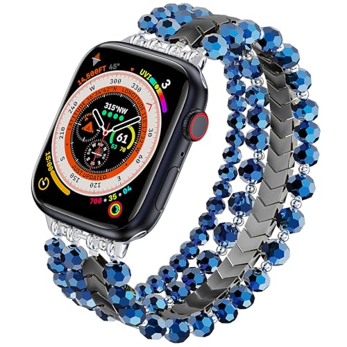 MOFREE Beaded Bracelet Compatible with Apple Watch Band 38mm/40mm/41mm/42mm, Fashion Elastic Stretch Women Bands for iWatch Series 11/10/9/8/7/SE/6/5/4/3/2/1 iPhone Watch Strap Bands (Dark Blue) - Image 1