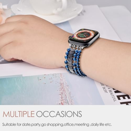 MOFREE Beaded Bracelet Compatible with Apple Watch Band 38mm/40mm/41mm/42mm, Fashion Elastic Stretch Women Bands for iWatch Series 11/10/9/8/7/SE/6/5/4/3/2/1 iPhone Watch Strap Bands (Dark Blue) - Image 4