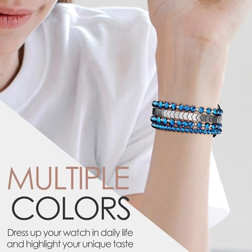 MOFREE Beaded Bracelet Compatible with Apple Watch Band 38mm/40mm/41mm/42mm, Fashion Elastic Stretch Women Bands for iWatch Series 11/10/9/8/7/SE/6/5/4/3/2/1 iPhone Watch Strap Bands (Dark Blue) - Image 5