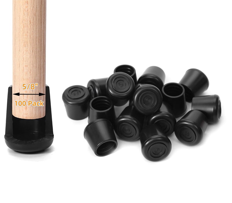 Furnigear Chair Leg Tips Caps Non-Slip Rubber Leg Tips 5/8"" Inner Diameter Chair Leg Floor Protectors Round Black 100 Pack - Image 1