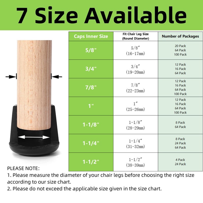 Furnigear Chair Leg Tips Caps Non-Slip Rubber Leg Tips 5/8"" Inner Diameter Chair Leg Floor Protectors Round Black 100 Pack - Image 4