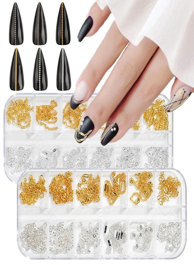 HYWWPFLAY 24 Strips Chain Nail Charms Gold Silver Nail Chains Charm 3D Charms for Nails Punk Metal Nail Studs Nail Decorations Accessories DIY Craft Manicure Jewels - Image 1