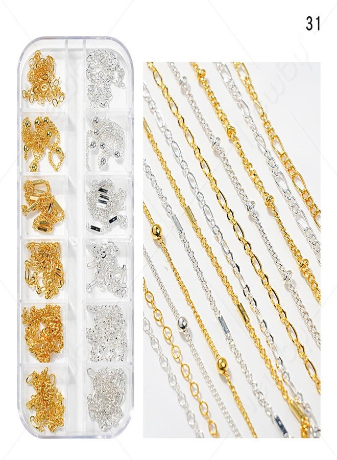 HYWWPFLAY 24 Strips Chain Nail Charms Gold Silver Nail Chains Charm 3D Charms for Nails Punk Metal Nail Studs Nail Decorations Accessories DIY Craft Manicure Jewels - Image 2