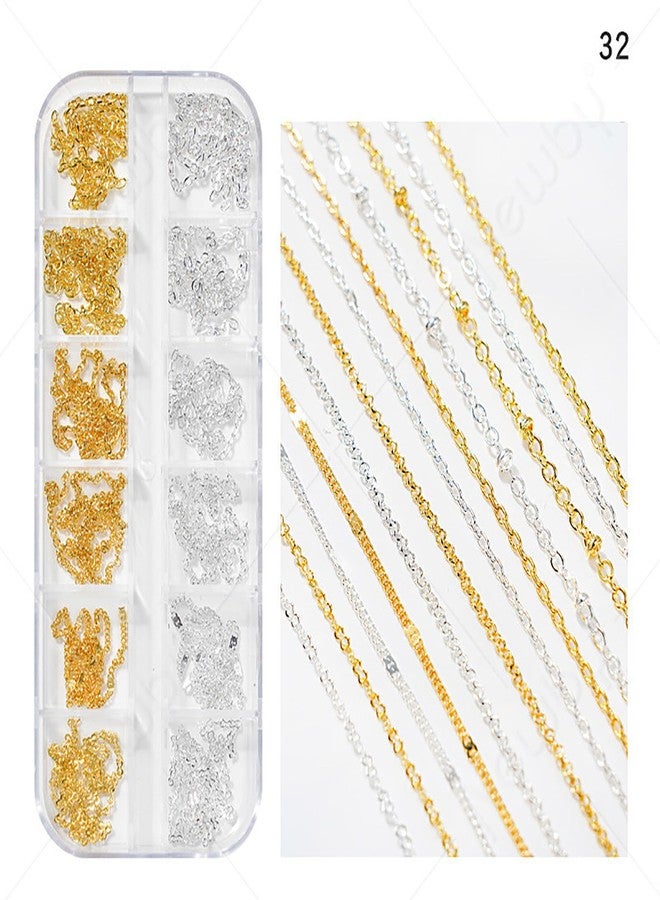 HYWWPFLAY 24 Strips Chain Nail Charms Gold Silver Nail Chains Charm 3D Charms for Nails Punk Metal Nail Studs Nail Decorations Accessories DIY Craft Manicure Jewels - Image 3