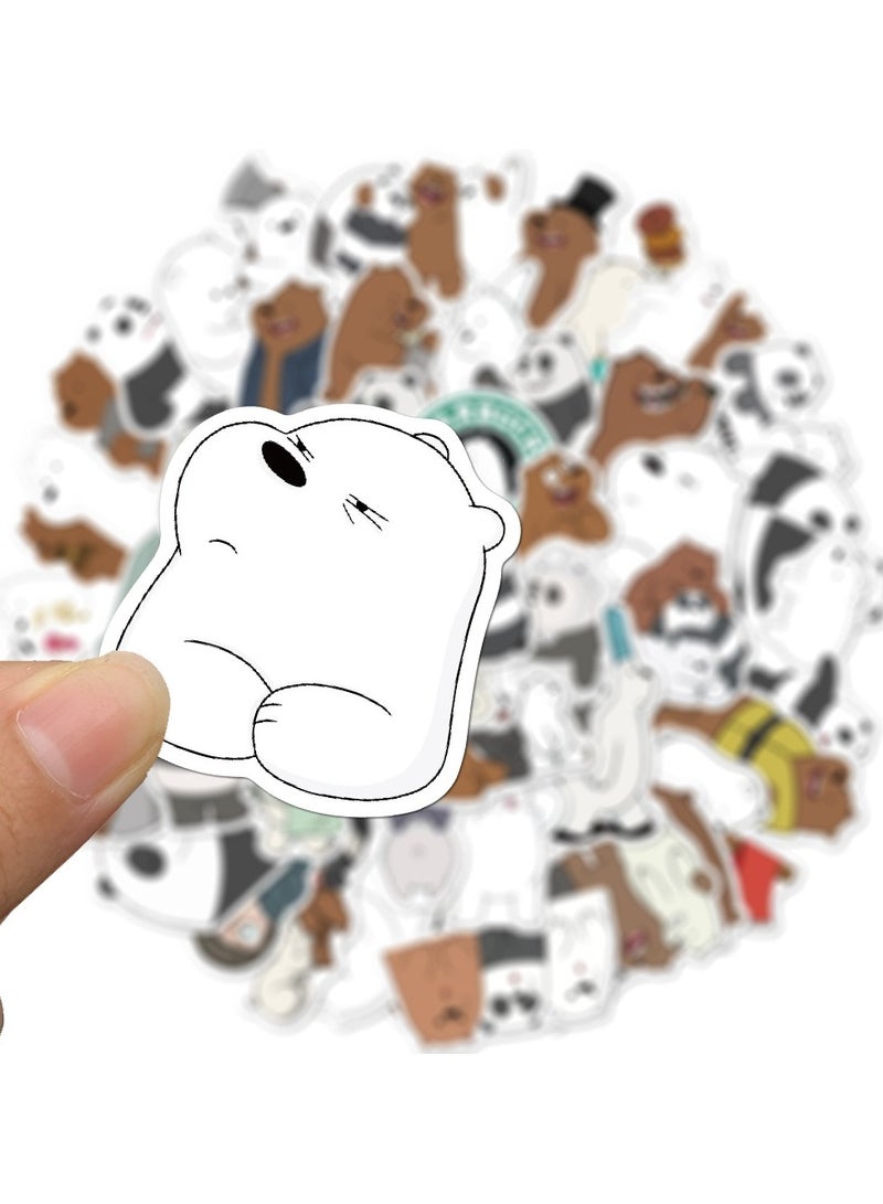50-Piece We Bare Bear Stickers for Kids Waterproof Stickers Cute Anime Cartoon Vinyl Aesthetic Sticker Laptop Skateboard Luggage Computer Water Bottle Graffiti Sticker Packs - Image 4