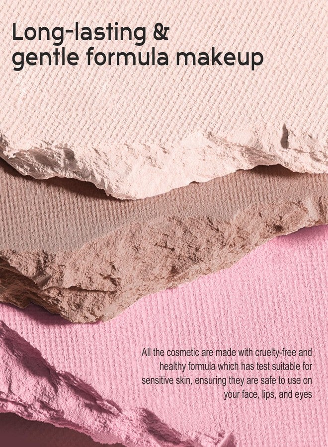 COLOR NYMPH باليت مكياج كونسيلر وبلشر وهايلايتر بألوان نيمف 3 ألوان، مجموعة مكياج بحجم السفر، باليت بودرة بلشر وهايلايتر وكونتور، تشمل فرشاة ومرآة، تصميم مكياج مكدس (وردي) - Image 4