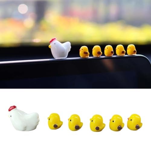 BDZMC 6PCS Mini Chickens Car Dashboard Decorations Funny Car Rearview Mirror Ornaments Cute Hen Chicks Dashboard Accessories Automotive Interior Decoration for Home Office Garden 6PCS - Image 1