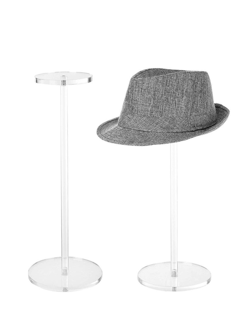 SYOSI 2 Set Clear Acrylic Hat Stand Wig Display Holder Hat Pedestal Stand, Hat Holder Rack Display Stands for Hat, Cap, Wig, Watch, Jewelry(14 Inch in Height,Round Bottom) - Image 1