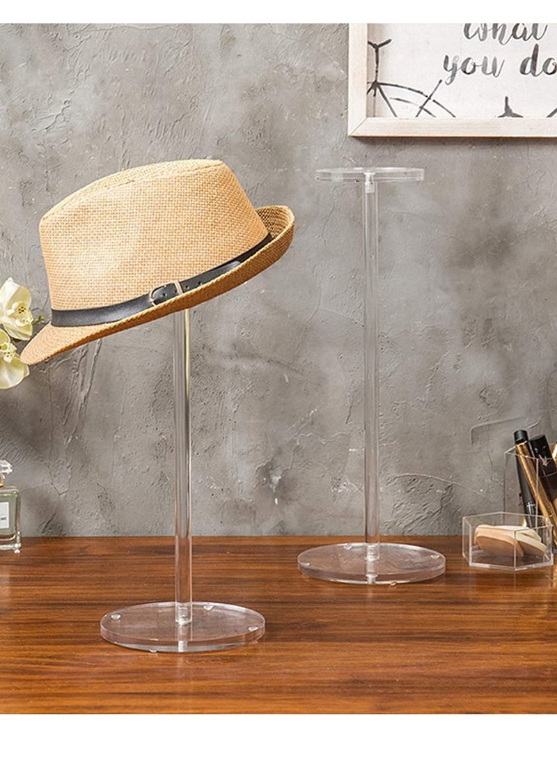 SYOSI 2 Set Clear Acrylic Hat Stand Wig Display Holder Hat Pedestal Stand, Hat Holder Rack Display Stands for Hat, Cap, Wig, Watch, Jewelry(14 Inch in Height,Round Bottom) - Image 3