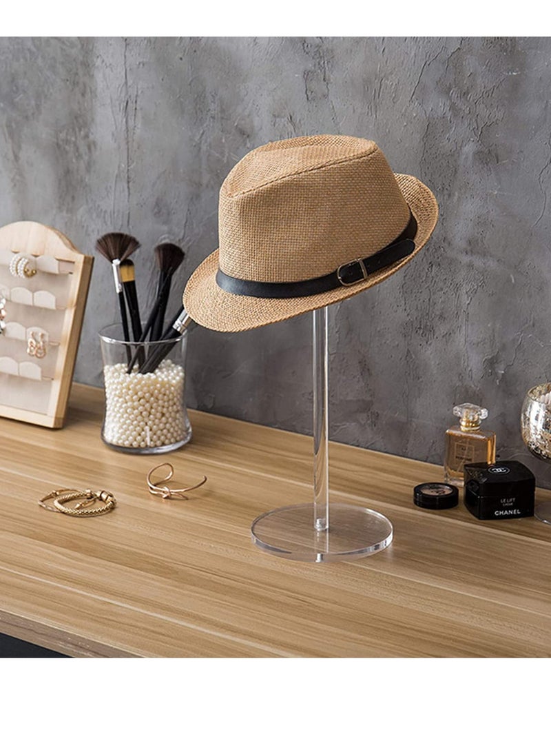 SYOSI 2 Set Clear Acrylic Hat Stand Wig Display Holder Hat Pedestal Stand, Hat Holder Rack Display Stands for Hat, Cap, Wig, Watch, Jewelry(14 Inch in Height,Round Bottom) - Image 2