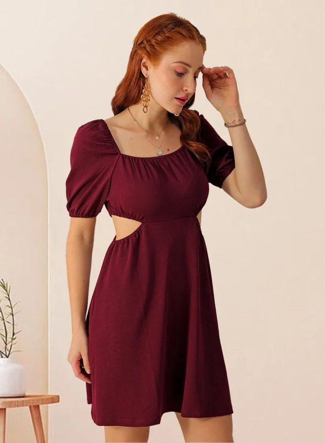 مرفوعة Women Fit and Flared Party Wear Textured Cut Out Dress