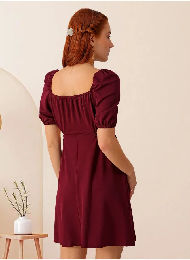 Freehand Women Fit and Flared Party Wear Textured Cut Out Dress