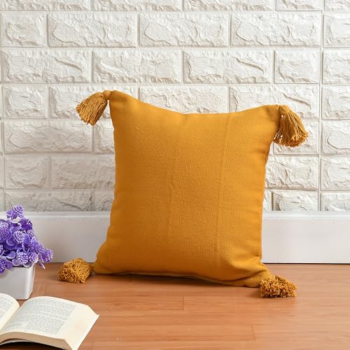 SASHAA WORLD 100% Cotton Cushion Covers with Tassels/Decorative Throw Pillow Set of 2 (45x45 cms, Mustard) - Image 4