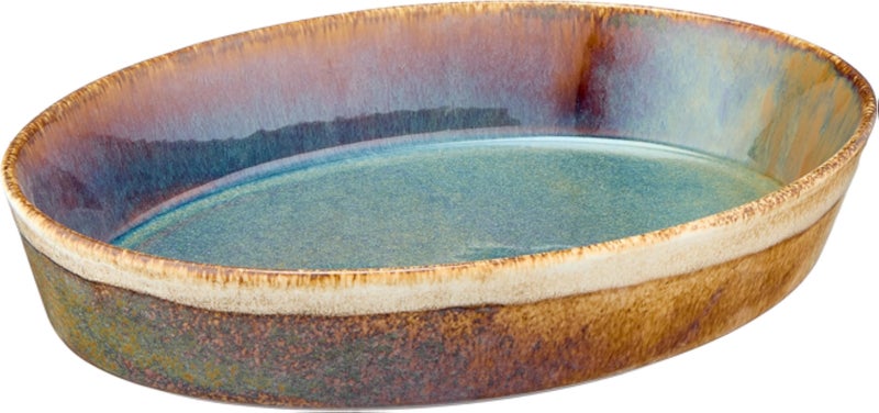 Porcelain Oval Shape Tajin, 31 cm Size, Emerald Beige