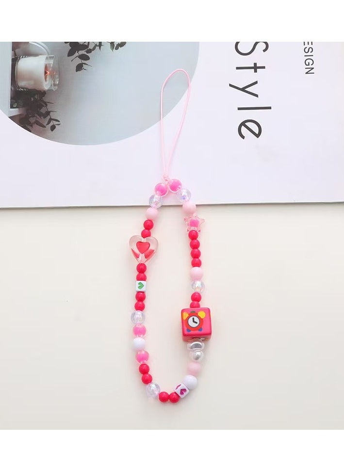 Sparkle Accessories Multipurpose Fashion Beaded Phone Lanyard - Red and Pink Acrylic Beads with Heart and Smiley Pendants, Ideal for Personalizing Phones, Cameras, and Water Bottles, Perfect for Daily Use and As a Gift 
