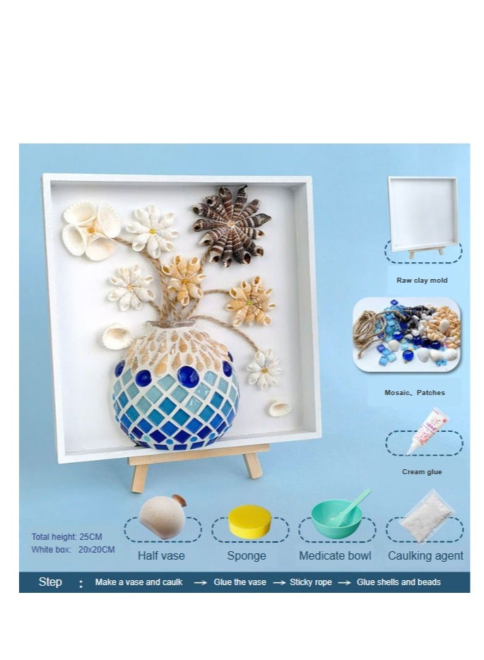general DIY handmade three-dimensional painting creative decorative painting ornaments (lemon yellow seahorse white box material package) homemade leisure puzzle parent-child couple friends family art create creativity toys cultivate interest fun - royal blue vase white box material package - Image 1