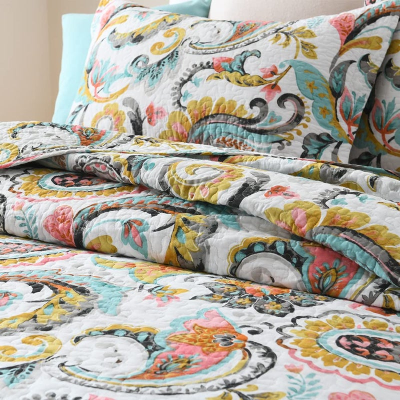 VISIMISI Cotton Bedspread Quilt Sets Reversible Bedding Coverlet Sets Comforter Paisley Floral Bedspread (White Paisley Floral, Queen Size) - Image 3