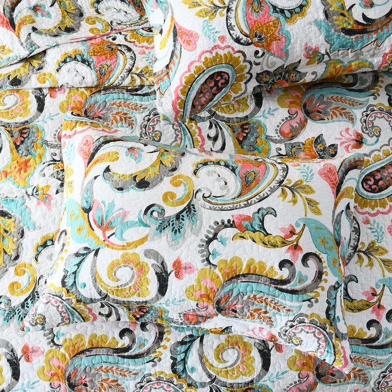 VISIMISI Cotton Bedspread Quilt Sets Reversible Bedding Coverlet Sets Comforter Paisley Floral Bedspread (White Paisley Floral, Queen Size) - Image 5