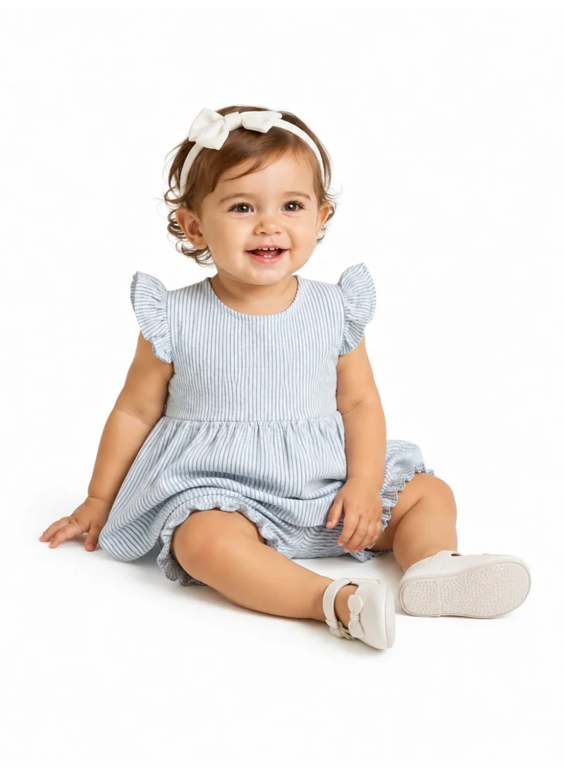 فكتور اند جين Infant Girls Mint Stripe Ruffle Sleeve Top & Shorts Set
