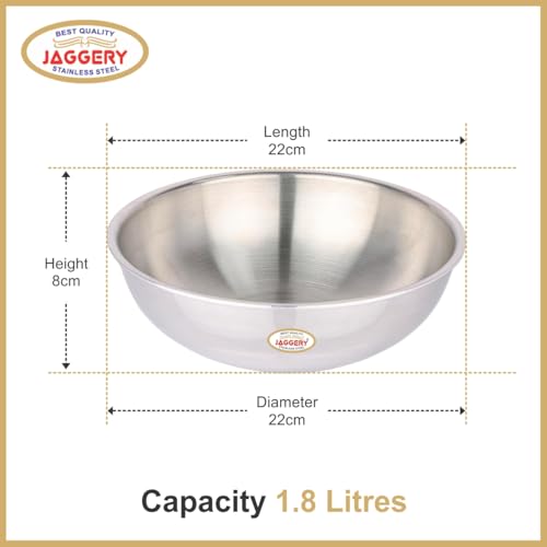JAGGERY Triply Stainless Steel Cookware Tasla - 1.8 Litre (22 cm), Kadai (Without Handle), Induction & Gas Friendly, Heavy Bottom-Kadai for Cooking - Image 4