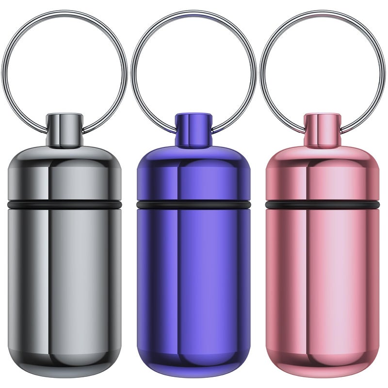 Urekt 3 Pack Small Pill Box, Airtight Aluminum Alloy Pill Organizer Travel Pill Case for Purse Portable Medicine Box Bottle for Medication, Fish Oil, Supplements Storage - Image 1