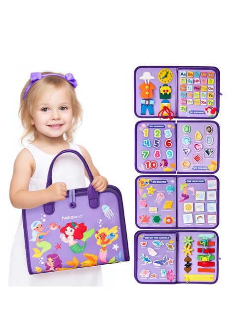 Busy Board for 1 Year Old - Montessori Toys for 2 Year Old Girl Birthday Gift - Preschool Learning Activities Toddlers 1-3 with Life Skills, Alphabet, Number, Shape, Color, Animal, Weather