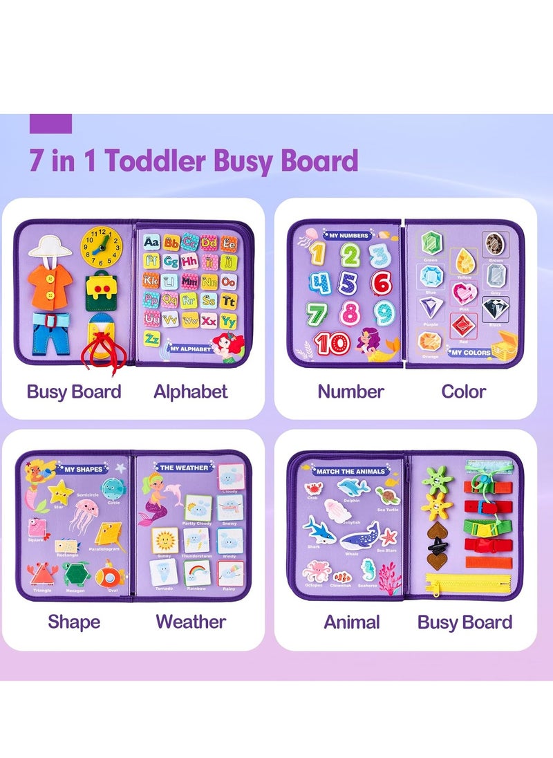 Busy Board for 1 Year Old - Montessori Toys for 2 Year Old Girl Birthday Gift - Preschool Learning Activities Toddlers 1-3 with Life Skills, Alphabet, Number, Shape, Color, Animal, Weather