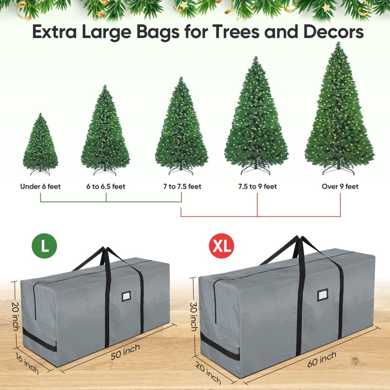 BALEINE 7.5 ft Christmas Tree Storage Bag, Heavy Duty Extra Large Artificial Christmas Tree Bag with Reinforced Handles and Dual Zippers Wide Opening (Gray, 7.5 ft) - Image 2