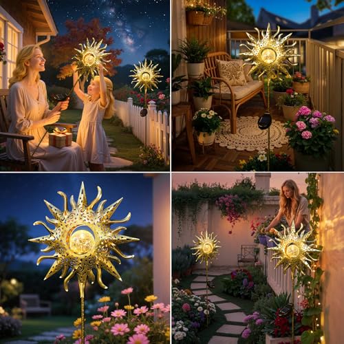 TAKE ME Sun Solar Lights Outdoor Waterproof Metal Garden Stakes for Patio Yard Walkway LawnPatio Mothers Day Gifts Mom Wife Grandma (Sun) - Image 3