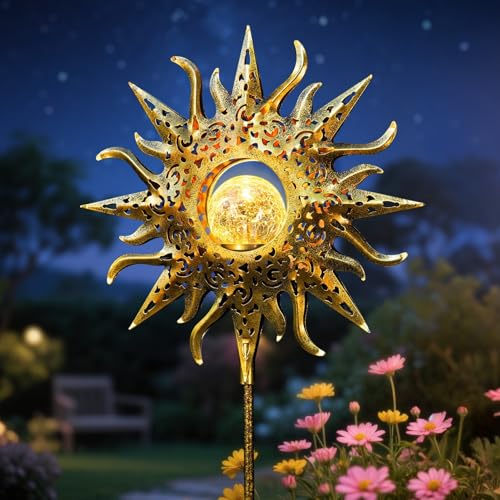 TAKE ME Sun Solar Lights Outdoor Waterproof Metal Garden Stakes for Patio Yard Walkway LawnPatio Mothers Day Gifts Mom Wife Grandma (Sun) - Image 1
