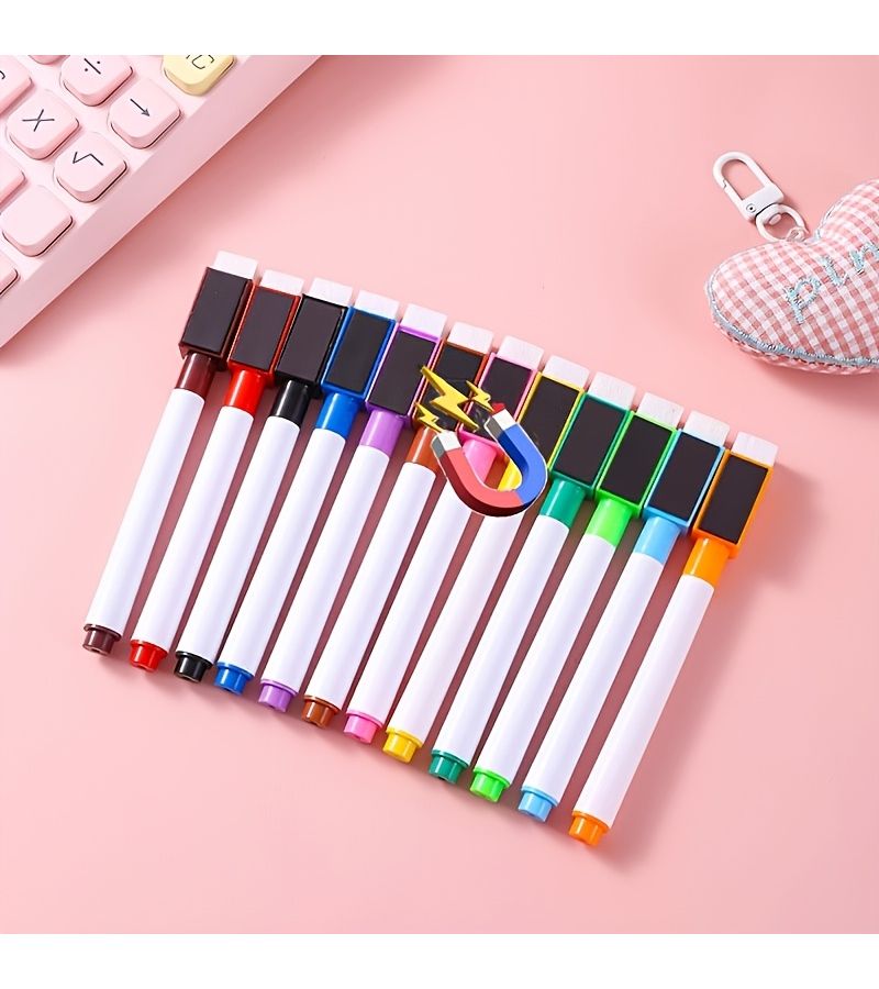 10pc Black Magnetic Whiteboard Pen Set Water Based Erasable Markers Holder Eraser For Office Teaching Meeting Home School - Image 5