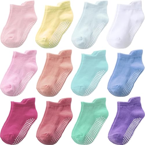Aroveea Baby Toddler Socks Grip Non Slip Boys Girls Cotton 12 Pack for 1-3T Kids Ankle Cute Socks 6M-7Years - Image 1