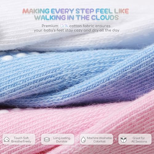 Aroveea Baby Toddler Socks Grip Non Slip Boys Girls Cotton 12 Pack for 1-3T Kids Ankle Cute Socks 6M-7Years - Image 4