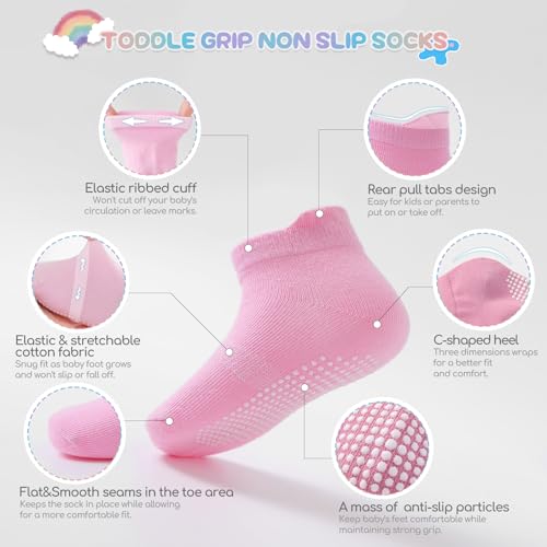 Aroveea Baby Toddler Socks Grip Non Slip Boys Girls Cotton 12 Pack for 1-3T Kids Ankle Cute Socks 6M-7Years - Image 2