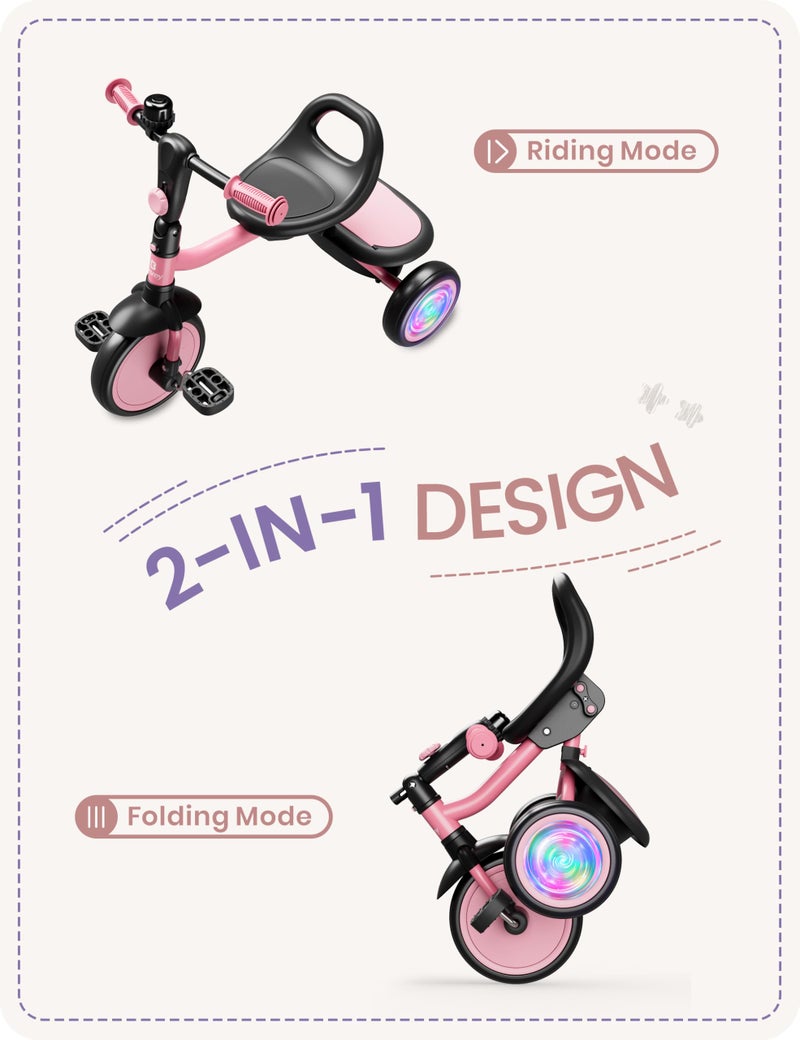 besrey Colorful Lighting Toddler Tricycle for Ages 18 Months to 5 Years, Toddler Bike with Bell, Kids Tricycle, Gift for 2-5 Year Olds, Toy for Boys and Girls, Tricycle for Toddlers, Pink - Image 4