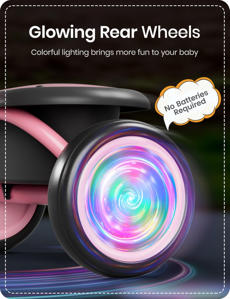 besrey Colorful Lighting Toddler Tricycle for Ages 18 Months to 5 Years, Toddler Bike with Bell, Kids Tricycle, Gift for 2-5 Year Olds, Toy for Boys and Girls, Tricycle for Toddlers, Pink - Image 2
