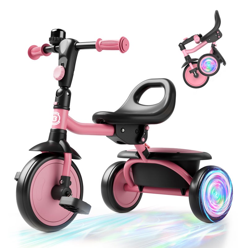 besrey Colorful Lighting Toddler Tricycle for Ages 18 Months to 5 Years, Toddler Bike with Bell, Kids Tricycle, Gift for 2-5 Year Olds, Toy for Boys and Girls, Tricycle for Toddlers, Pink - Image 1