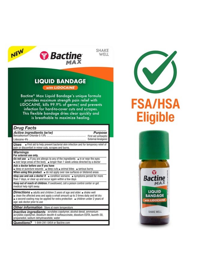 Bactine MAX Liquid Bandage with Lidocaine - Wound Cleaning Liquid Bandage for Skin - Kills 99% of Germs, Covers, Protects - Skin Glue for Wounds - .30 fl. Ounce - Image 2