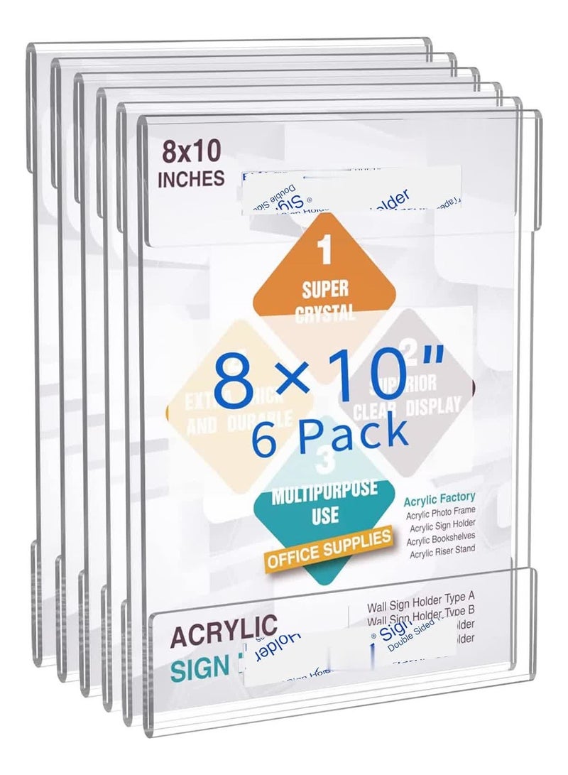 TPGP 6 pack of Wall Mount Acrylic Sign Holder with 3M Tape Adhesive for Office, Home, Store, Restaurant, No Drilling - Vertical - Image 1