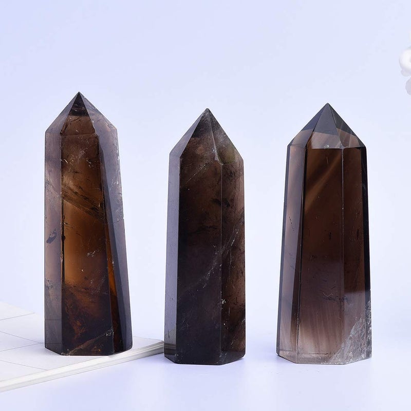 Runyangshi Smoky Quartz Natural Healing Crystal Wands Height 2"-2.4", 6 Faceted Prism Wand Reiki Chakra Stone, Natural Quartz - Image 2